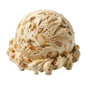 Bola de helado sabor nata con piñones y caramelo La Ibense 1892