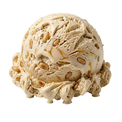 Bola de helado sabor nata con piñones y caramelo La Ibense 1892